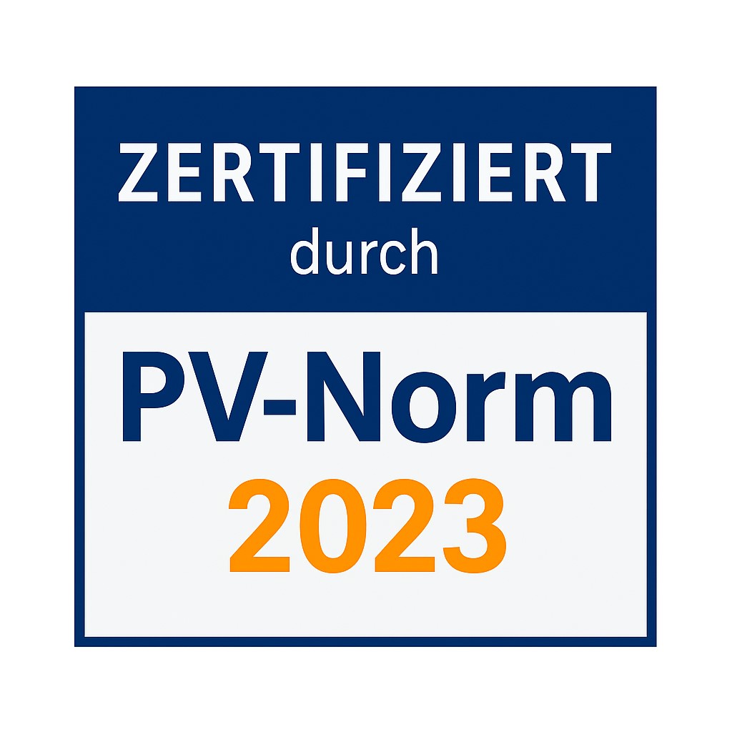 Zertifiziert durch PV-Norm 2023 Logo